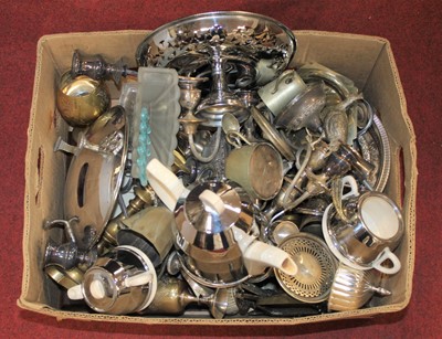 Lot 277 - A box of metalware, to include a silver plated...
