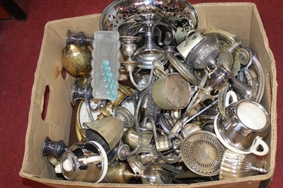 Lot 277 - A box of metalware, to include a silver plated...