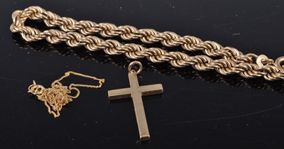 Lot 325 - A 9ct gold ropetwist bracelet, cross pendant,...