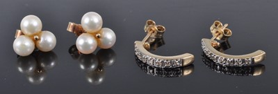 Lot 332 - A pair of 9ct gold and cultured triple pearl...
