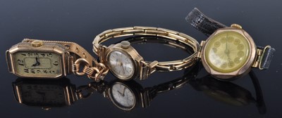 Lot 346 - A lady's vintage 9ct gold cased tank watch...