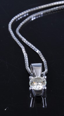 Lot 349 - An 18ct white gold diamond pendant, the four...