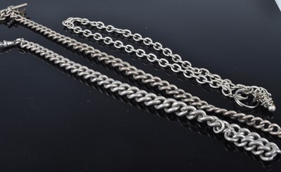 Lot 360 - Two heavy silver curblink watch chains (both...