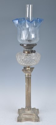 Lot 1259 - A Victorian silver plated oil lamp, having an...
