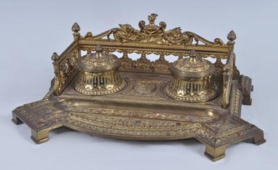 Lot 1239 - A late 19th century French gilt bronze encrier,...