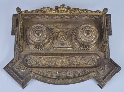 Lot 32 - A late 19th century French gilt bronze encrier,...