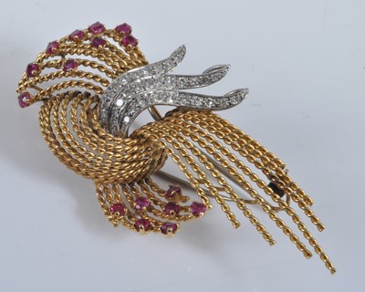 Lot 1150 - A yellow and white metal, ruby and diamond...