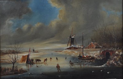 Lot 1318 - Late 19th century Dutch school - Ice-skaters...