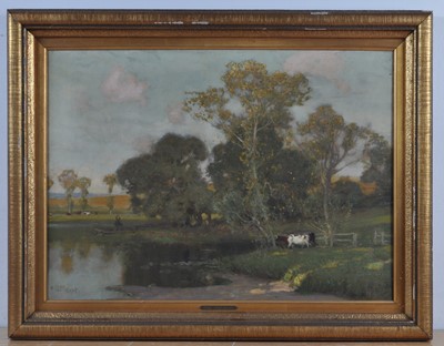 Lot 1334 - Alfred East (1844-1913) - A shady pool, oil on...