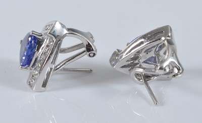 Lot 1156 - A pair of white metal, tanzanite and diamond...