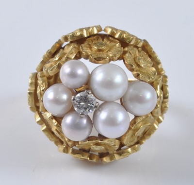 Lot 1175 - A yellow metal, pearl and diamond bombe...