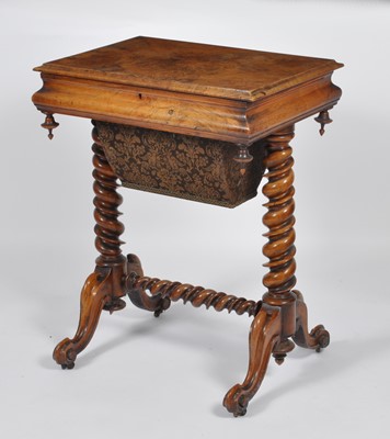 Lot 1408 - A Victorian figured walnut needlework table,...