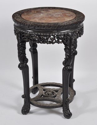 Lot 1284 - A Chinese 'rosewood' and marble topped...