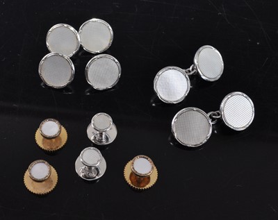 Lot 1208 - A 9ct white gold button, cufflink and dress...