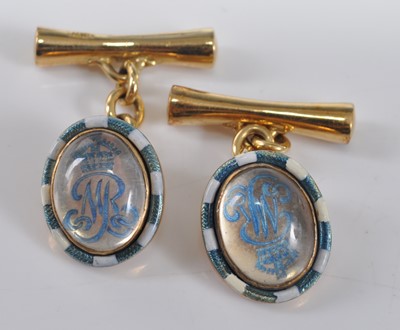 Lot 1210 - A pair of yellow metal reverse crystal...