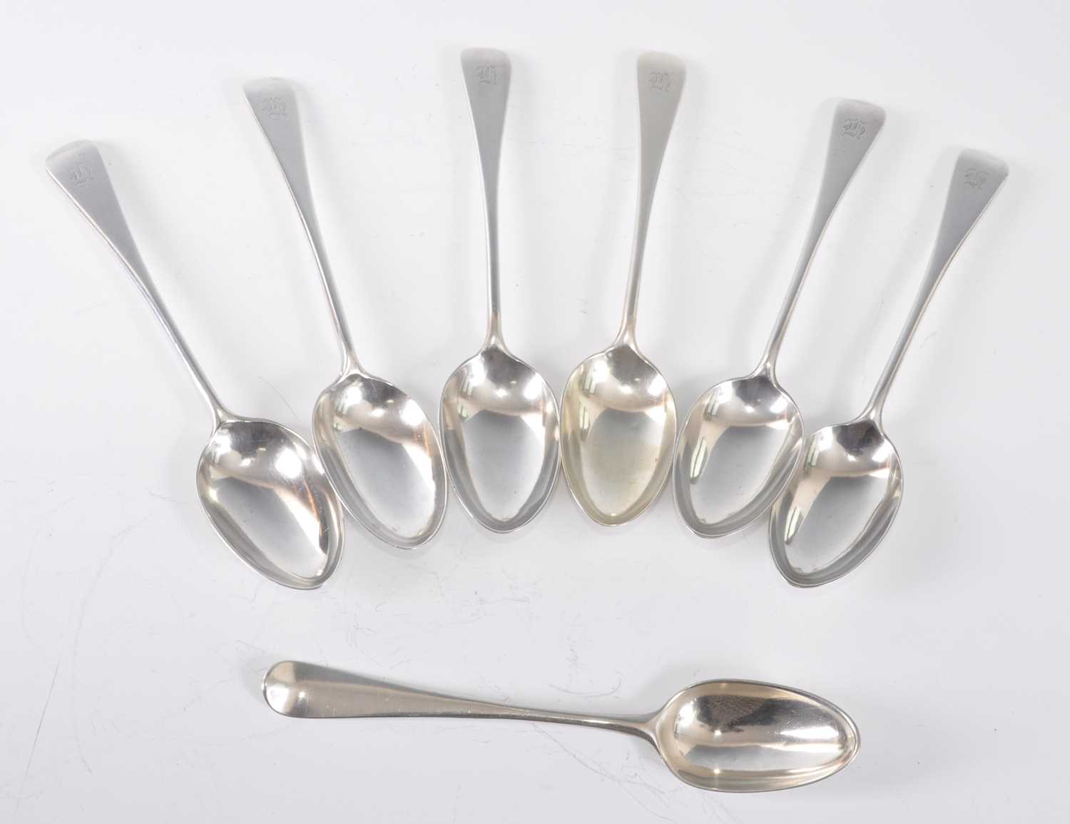 Lot 1086 - A set of six late Victorian silver teaspoons,...
