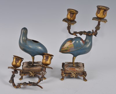 Lot 1281 - A pair of Chinese cloisonne enamel quail...