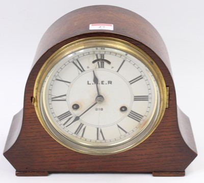 Lot 27 - A 6" dial mantel clock comprising of oak case...
