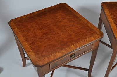 Lot 1437 - A pair of walnut and burr walnut lamp tables,...