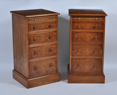 Lot 1449 - A pair of oak and burr oak bedside chests,...