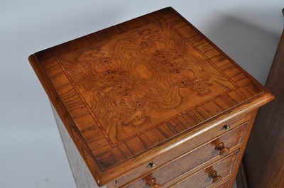 Lot 1449 - A pair of oak and burr oak bedside chests,...
