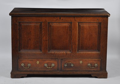 Lot 1386 - An 18th century joined oak three panel mule...