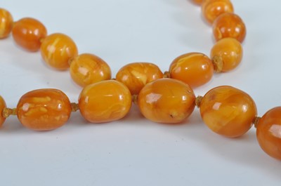 Lot 1184 - An amber single string necklace, the graduated...