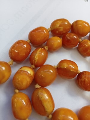 Lot 1184 - An amber single string necklace, the graduated...