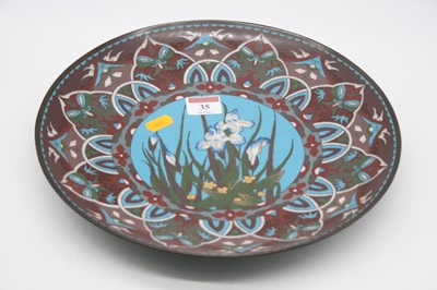 Lot 35 - A Japanese cloisonne enamelled plate, the...