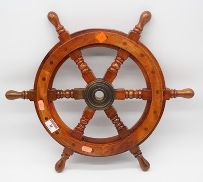 Lot 38 - A reproduction miniature hardwood ships wheel,...