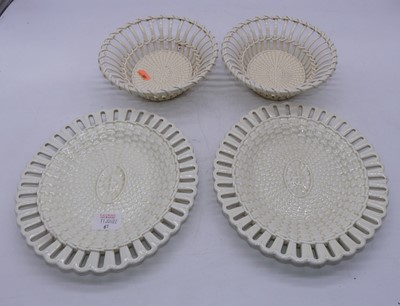 Lot 61 - A pair of Victorian Wedgwood creamware baskets...