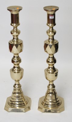 Lot 108 - A pair of large ecclesiastical style brass...