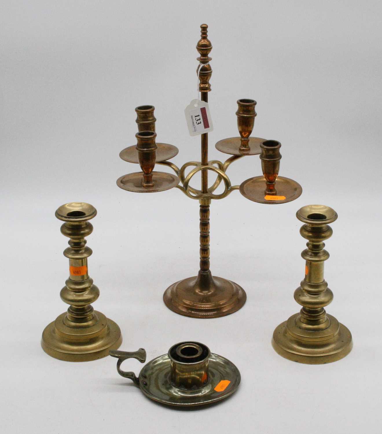 Lot 133 - A pair of 19th century turned brass...