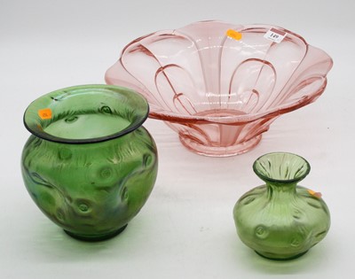 Lot 149 - A Loetz style iridescent green glass vase,...