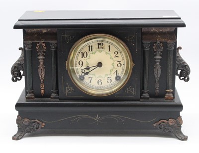 Lot 151 - A Victorian simulated slate mantel clock, of...