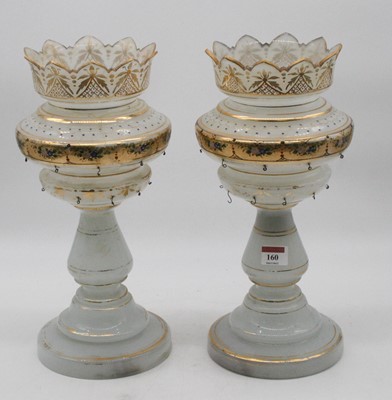 Lot 160 - A pair of Victorian opalescent glass lustres,...