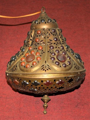 Lot 193 - A Moroccan style pierced brass ceiling light...