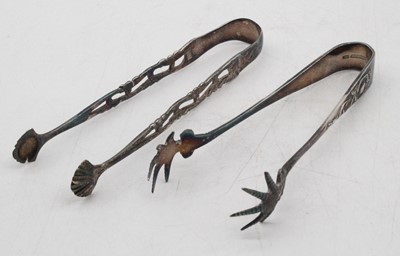 Lot 338 - A pair of 19th century silver sugar tongs,...