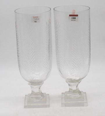 Lot 188 - A pair of modern cut glass storm lamps of...