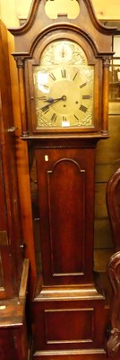 Lot 1201 - An oak longcase clock, having arched brass...