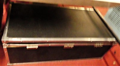 Lot 1208 - A chrome metal bound hinge topped music travel...