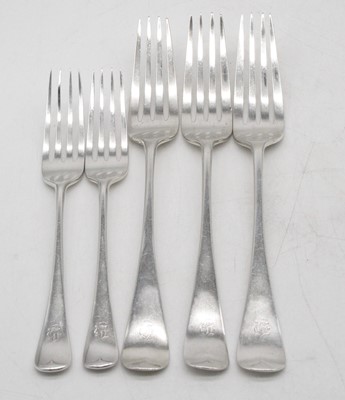 Lot 350 - A set of three Victorian silver table forks;...