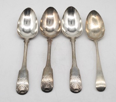 Lot 380 - A set of three George IV silver serving spoons...