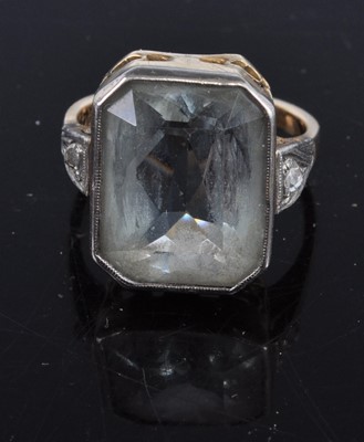 Lot 480 - An Art Deco yellow metal and aquamarine(?)...