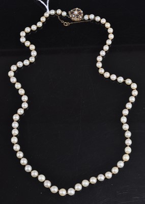 Lot 462 - A cultured and knotted pearl single string...