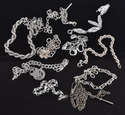 Lot 463 - A collection of silver and white metal chains...