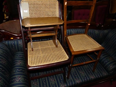 Lot 1367 - A cane inset folding travel chair, together...