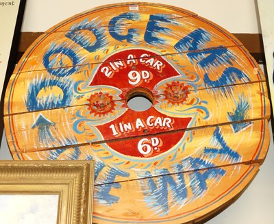 Lot 1014 - A reproduction painted wooden fairground sign,...