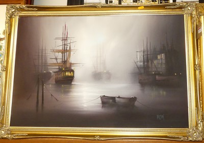 Lot 1024 - Hilton - ships on the calm at night, acrylic...