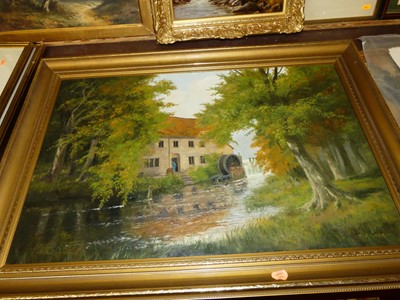 Lot 1033 - P Kilner - The Watermill, oil on canvas,...